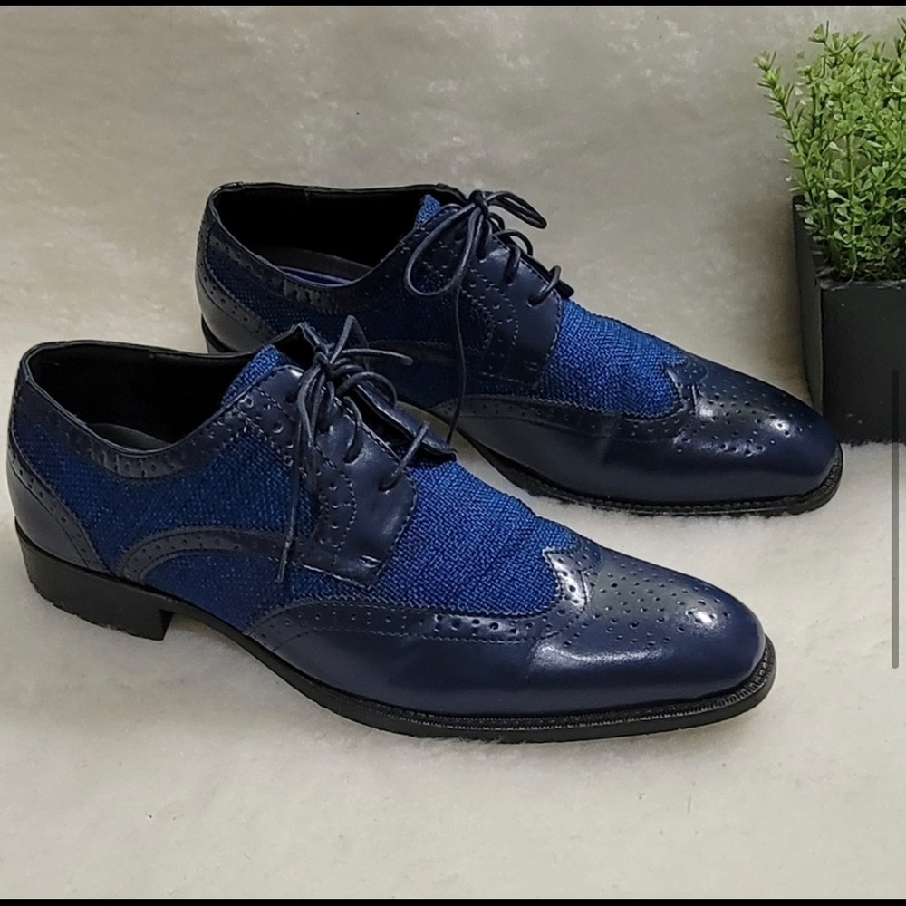 Bolando Keller Navy Blue Lace-Up  Wingtip Oxford Style Dress Shoes Men Size 10.5
